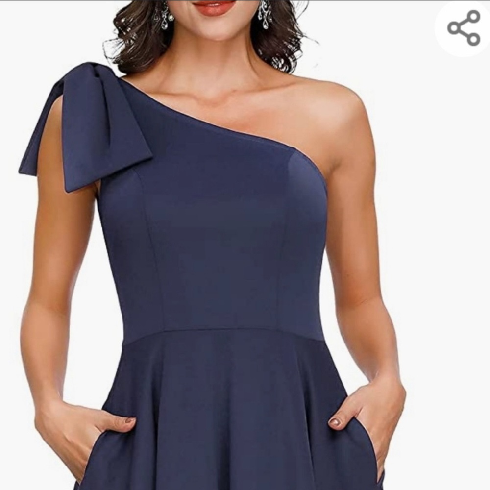 JASAMBAC Women's Bow One Shoulder Dress with Pockets, large